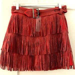 Brand New WT Pink Lily Boutique Red Rhinestone Fringe Cowgirl Concert Skirt Sz S